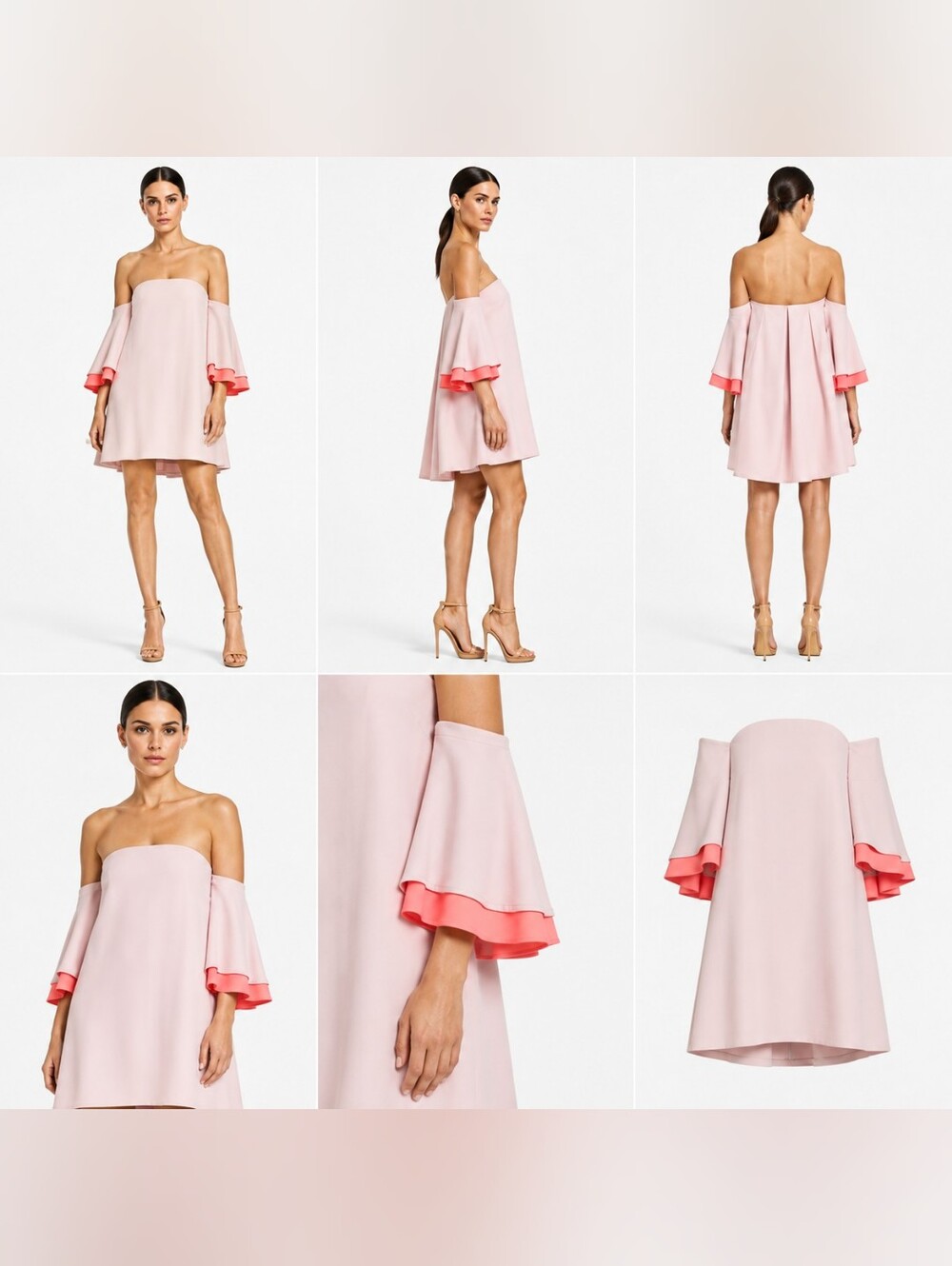 Milly Off-the-Shoulder Pink Dress with Coral Trim